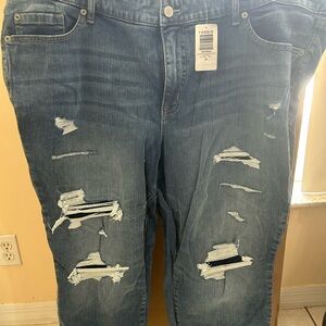 Torrid Blue Capris with Distressed Design